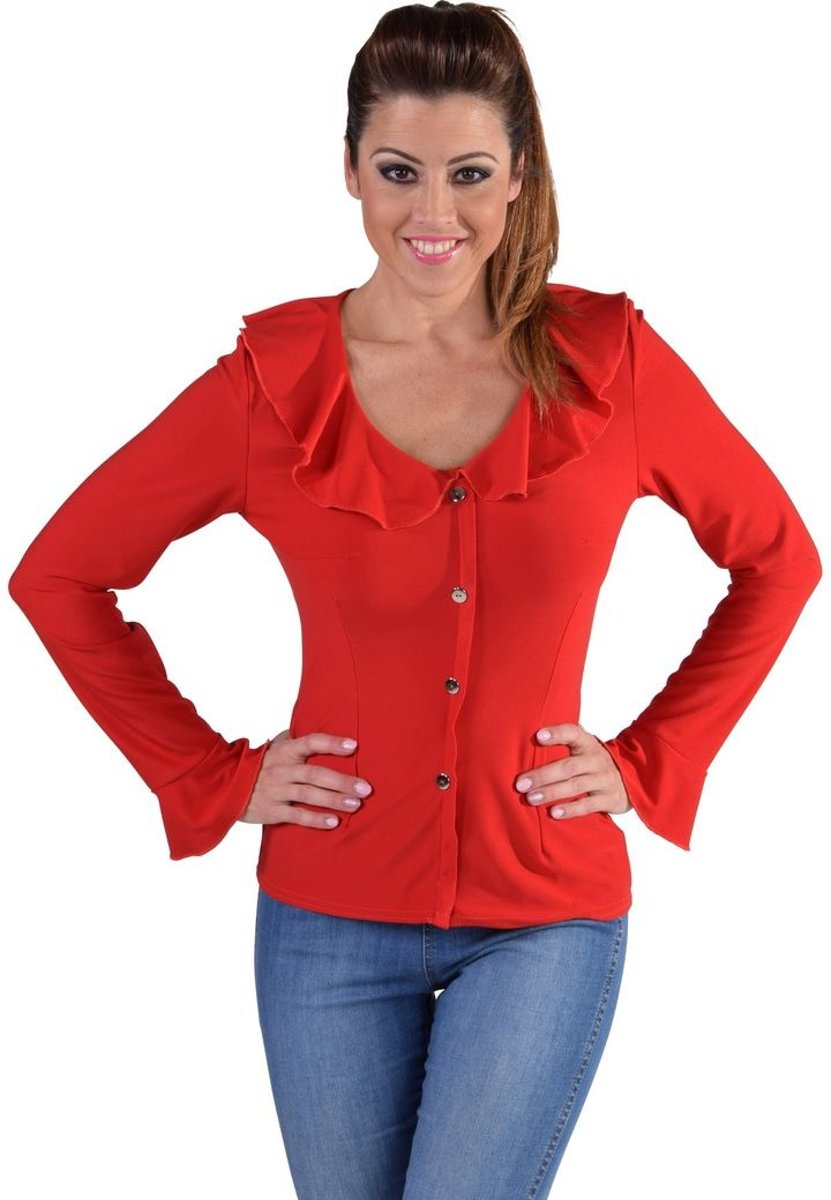 Kerst & Oud & Nieuw Kostuum | Jersey Blouse Brede Kraag Rood Vrouw | XXL | Kerst | Verkleedkleding